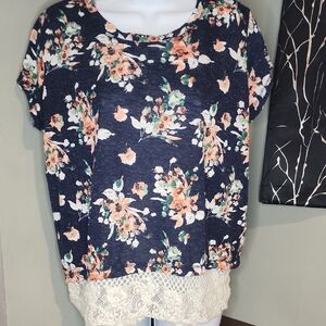 Floral Lace Hem Women's Top